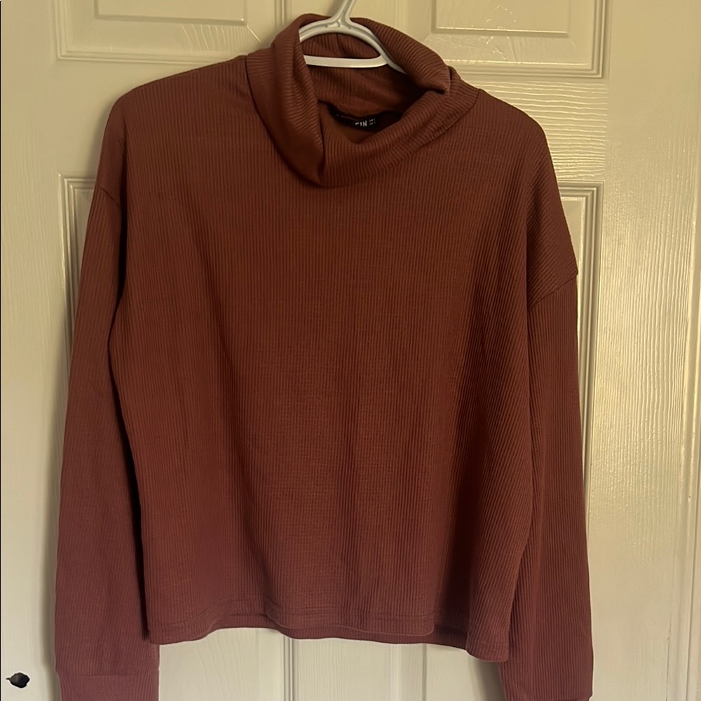 Cozy Clay Brown Cowl Neck Sweater with Relaxed Fit